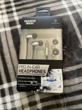 Sharper Image Silver and Black Pro In-Ear Headphones